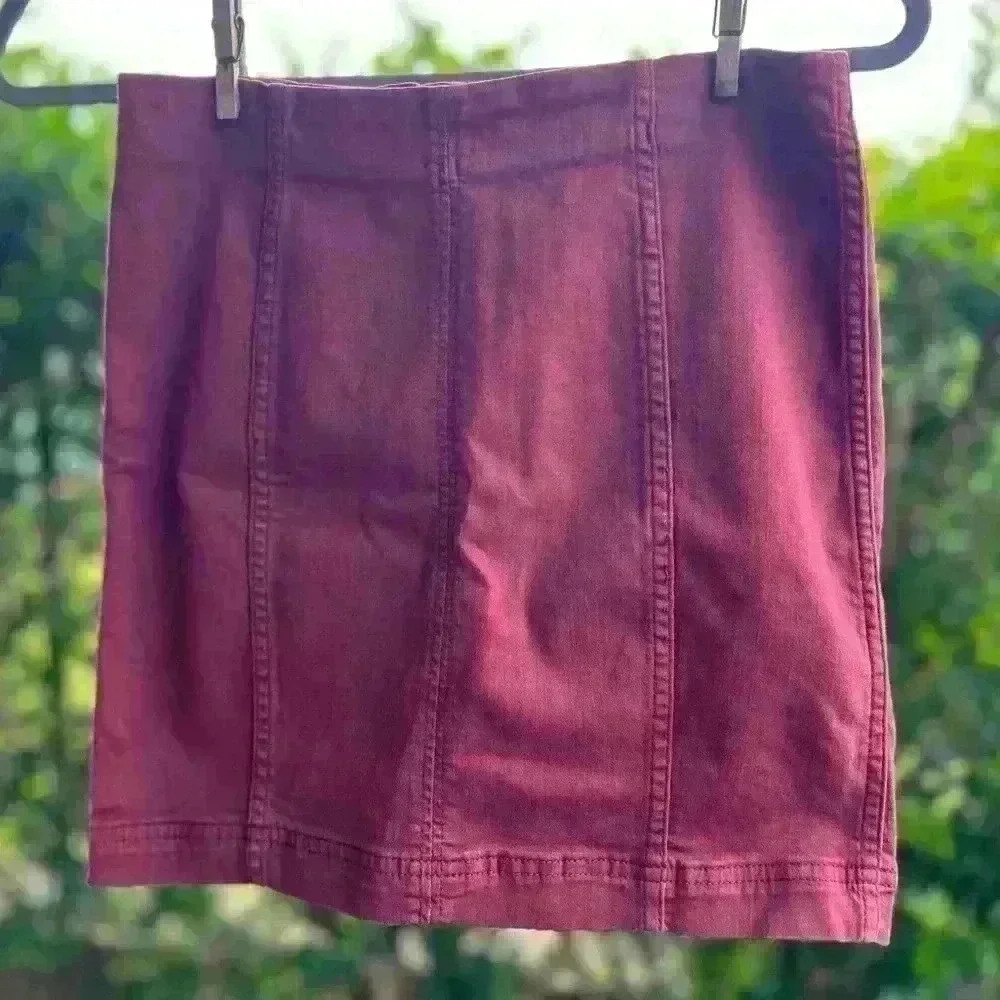 Free People Maroon Burgundy Soft Denim Mini Micro Skirt Boho Western Festival‎